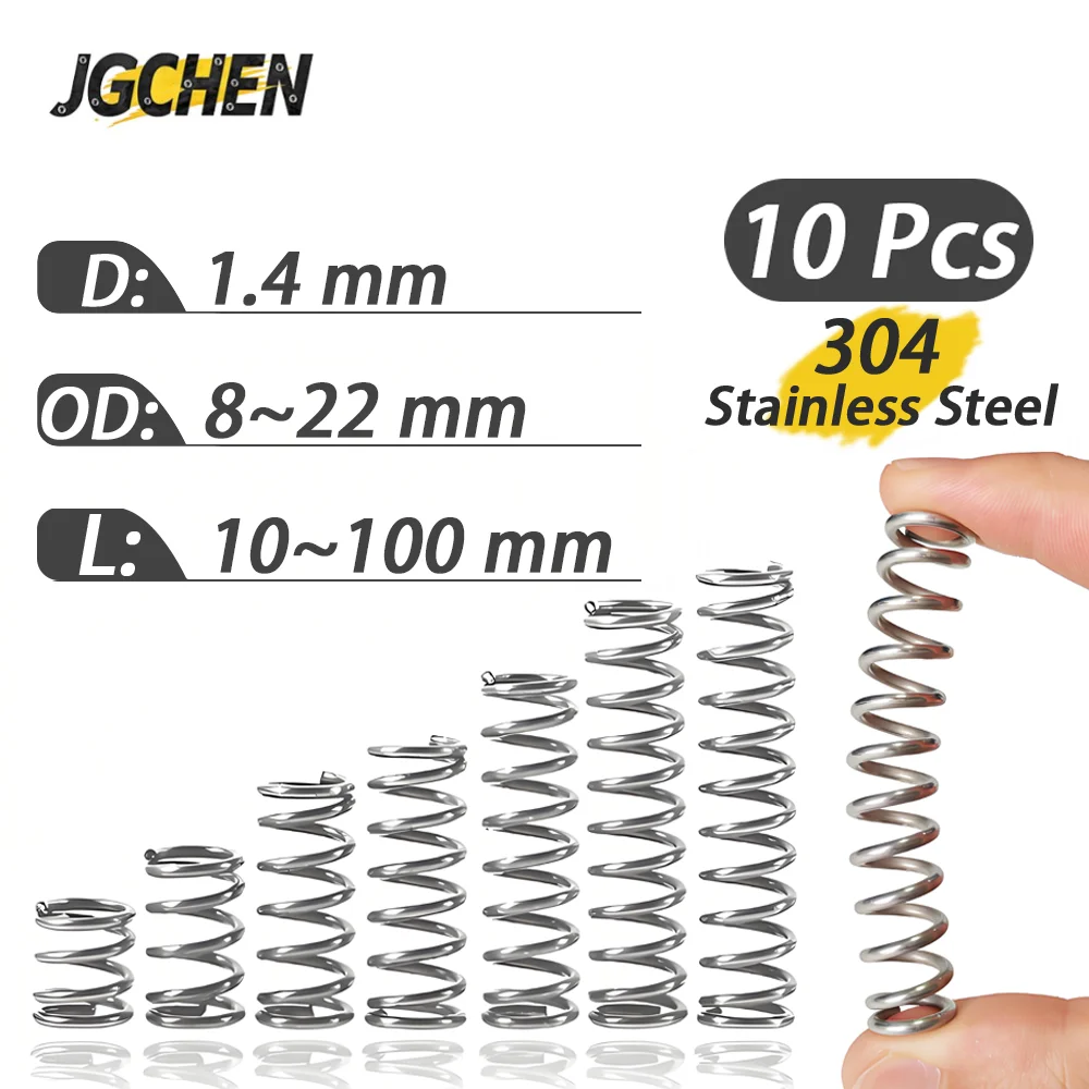 

10 Pcs 304 Stainless Steel Springs Compression Springs 1.4mm Wire 8-22mm OD for Machinery & Pressure Release Durable & Elastic