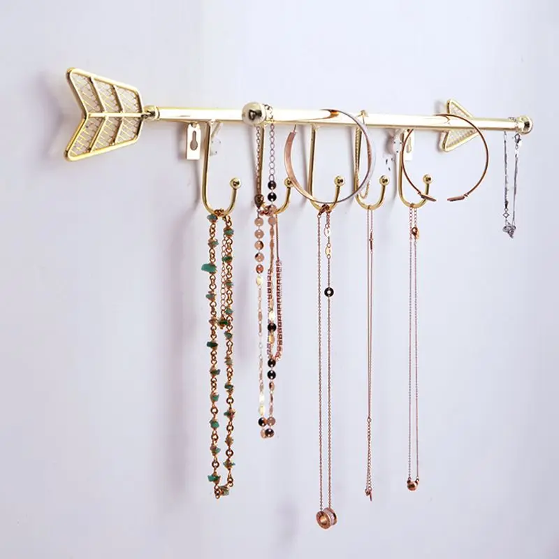 Creative Metal Wall Hanger Storage Jewelry Display Hooks No punching Ring Necklace bracelet Key  Rack Shop Wall Mounted Decor