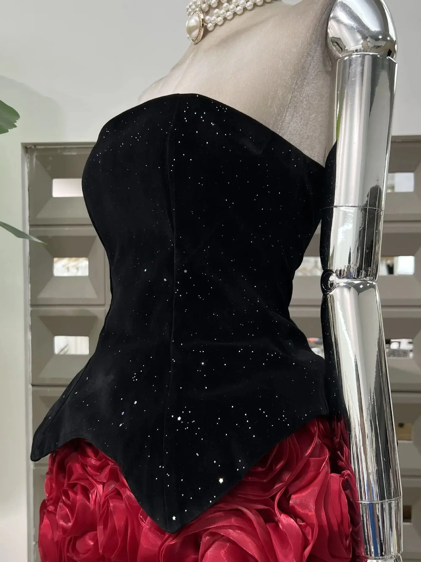 Velvet Tight Two Piece Flower Top Mini Skirt Sets Halter Nightclub Clothing Luxury Party Dress Women's Fashion Outfit Dresses