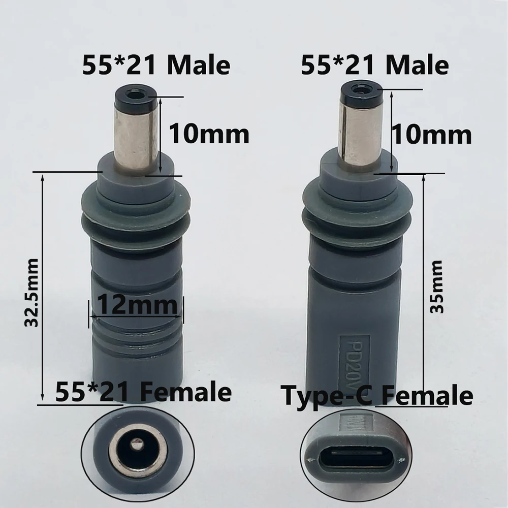 1Pcs Type-C Female/DC5521 Female to DC5521 Male Power Adapter For Starlink Mini PD100W Connector Charge Barrel Jack Power
