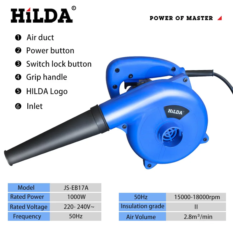 Ventilador de ar elétrico Hilda, limpador de pó, 1000W