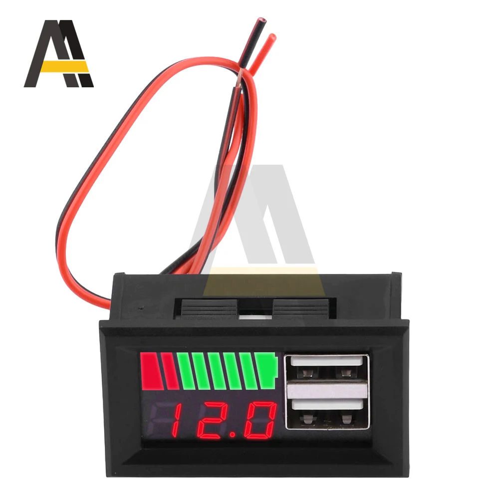 

Dual USB 5V 2A Car Voltmeter Voltage Meter Panel LED Digital Display Power Indicator Battery Capacity Indicator Power Tester