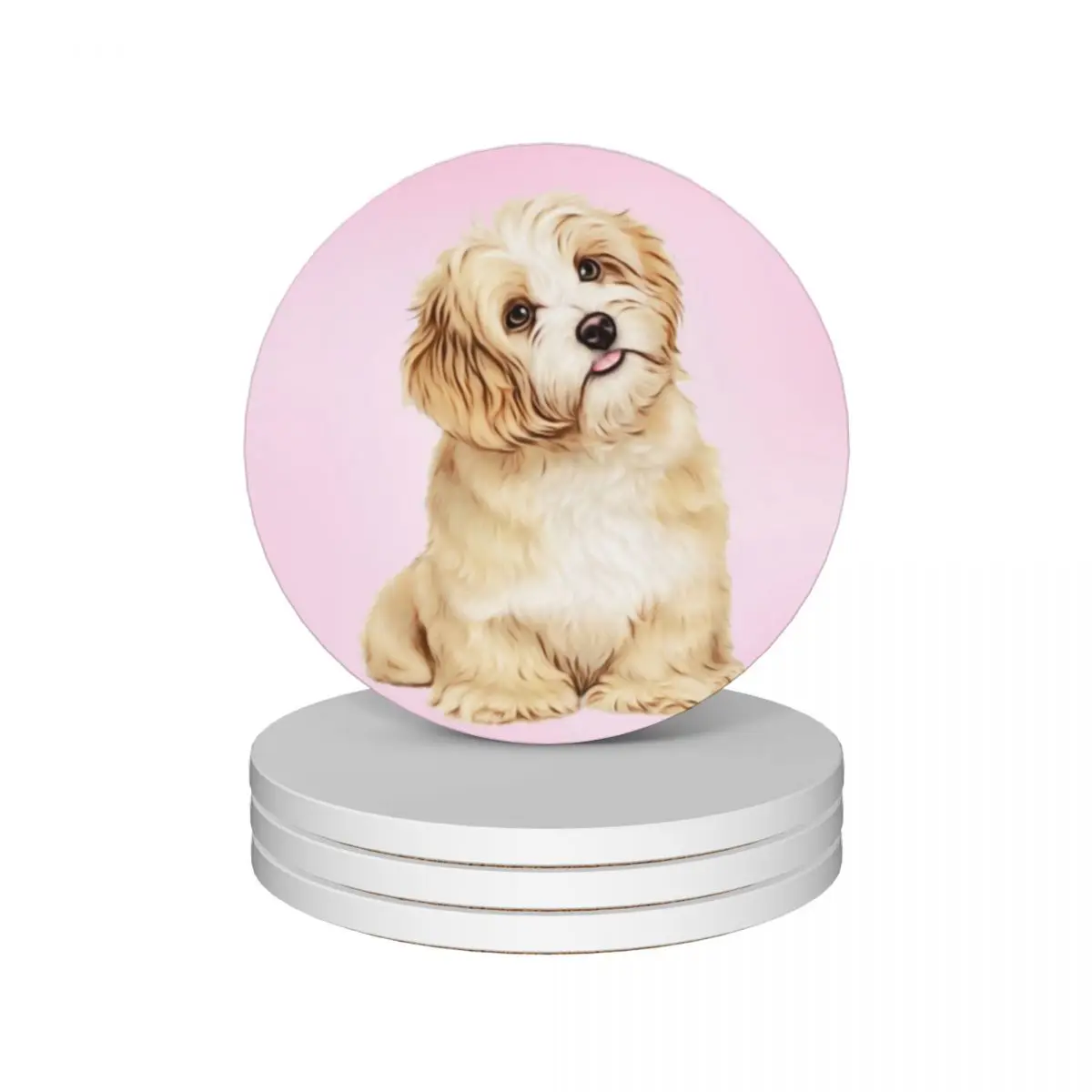 

Cute Lhasa Apso on Pink Background Ceramic Coasters (Set of 4) ceramic mug set Coasters