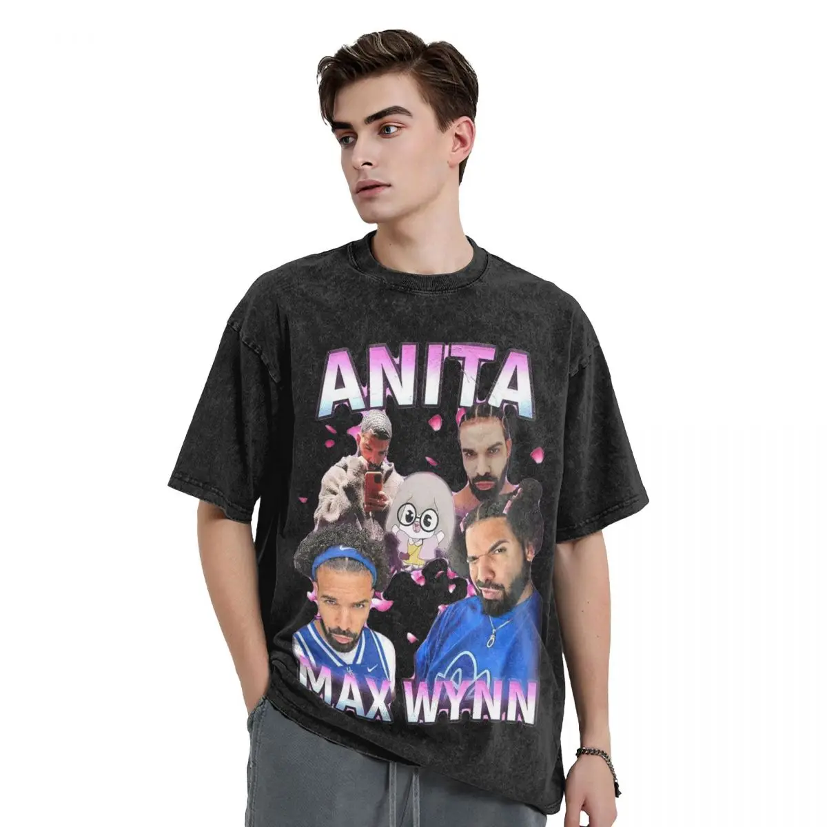 Anita Max Wynn Meme Washed T Shirt Streetwear Hip Hop Vintage T-Shirt Tees Men Women Short Sleeve Oversize Summer