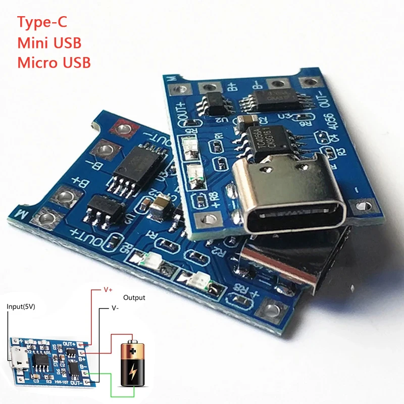 5V 1A 18650 Lithium-Akku-Schutzplatine Typ-C/Micro-USB/Mini 18650 Lademodul TP4056 mit Schutzfunktion Einplatinenmodul
