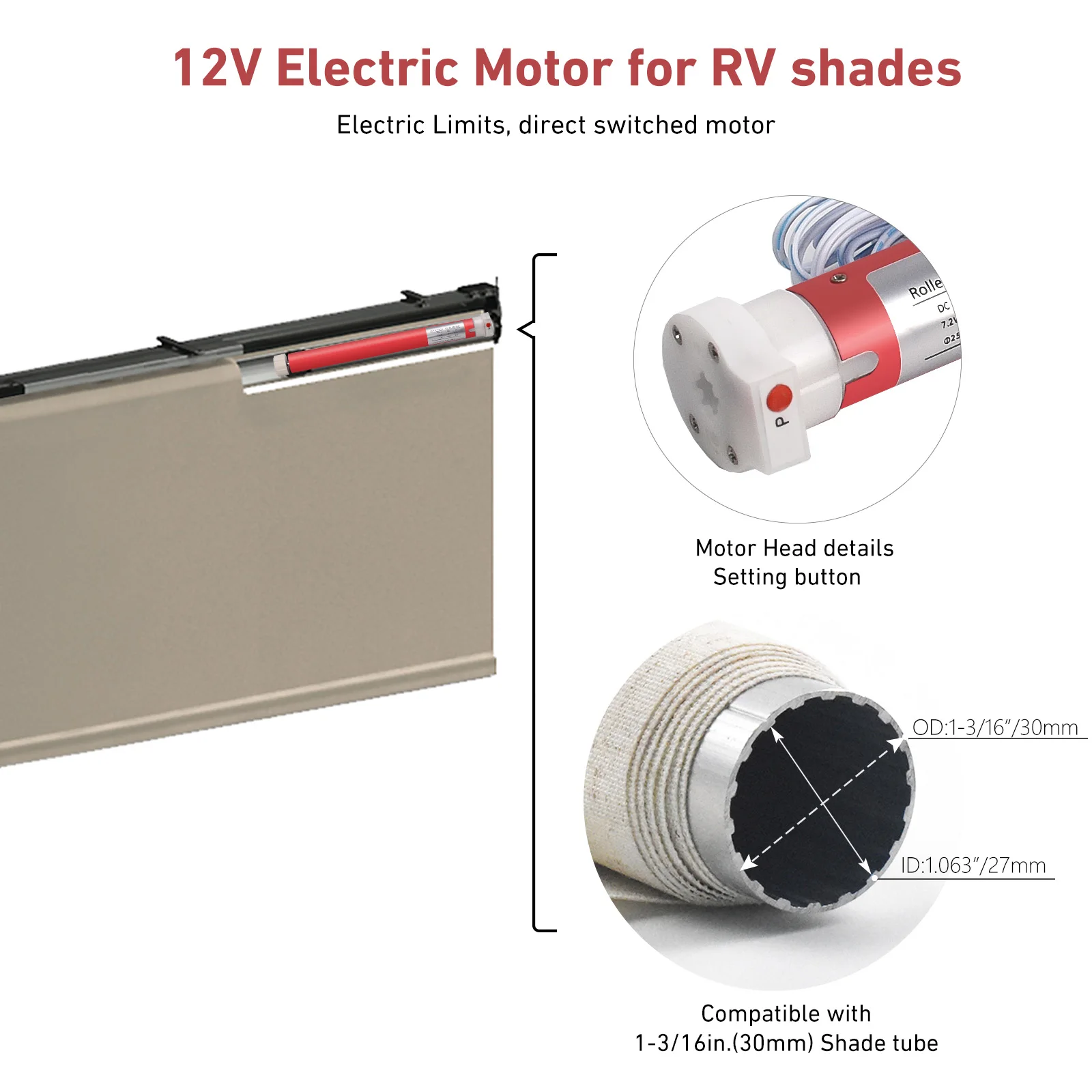 Imagem -02 - Wire Switch Motor Controlado Es2512 Motor de Rolo Elétrico com Fio Rígido 12v dc Motors para rv Electric Roller Shade Rollerhouses2