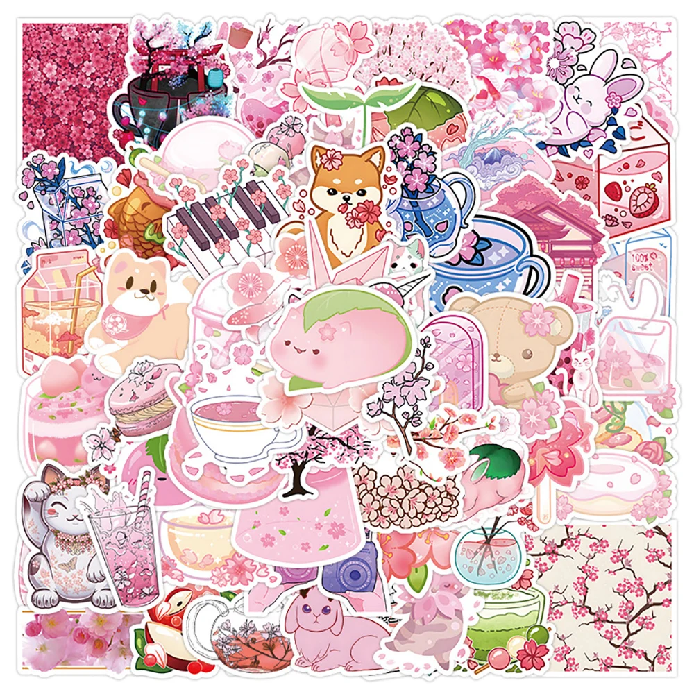 

10/30/50/100PCS Pink Sakura Style Cartoon Stickers Kid Toys Decals DIY Fridge Suitcase Phone Laptop Notebook Car Wall Sticker