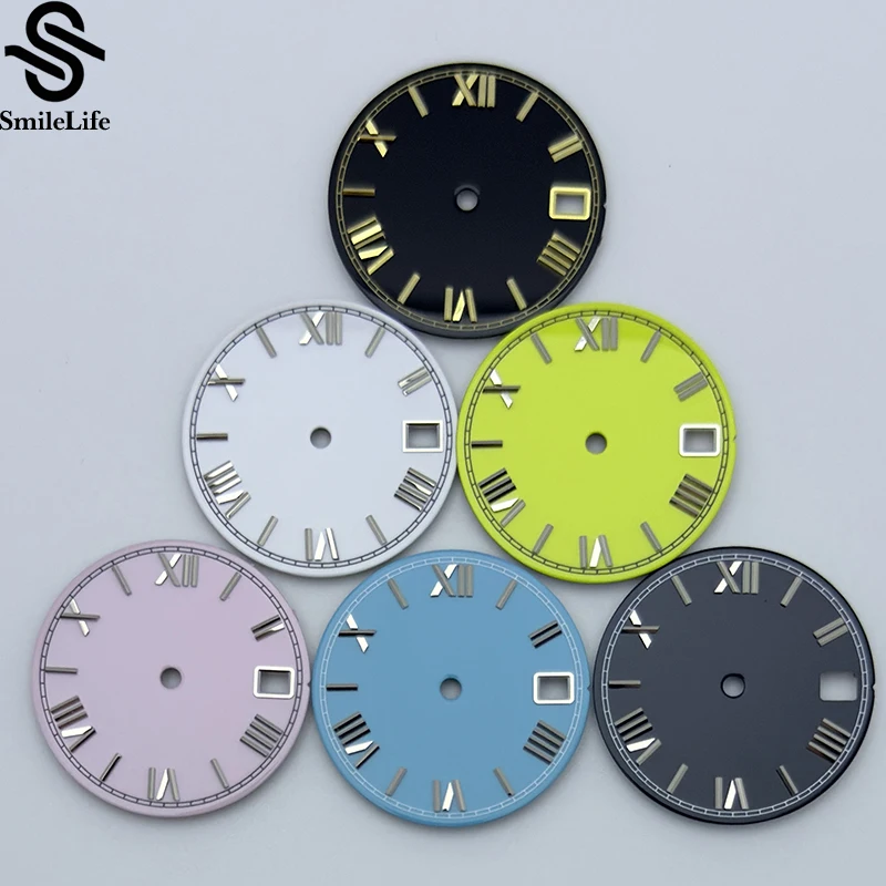 

SmileLife NH35 28,5 мм римские цифры черный/синий/зеленый/красный стерильный циферблат часов подходит для NH35/NH36/4R/7S аксессуары для часов с механизмом