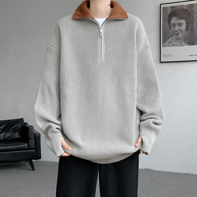 Oversized Pullover Stand Collar Half Zip Sweater, Men's Plus Size Loose Knitwear Coat Camping Travel Sweater Unisex M-8XL