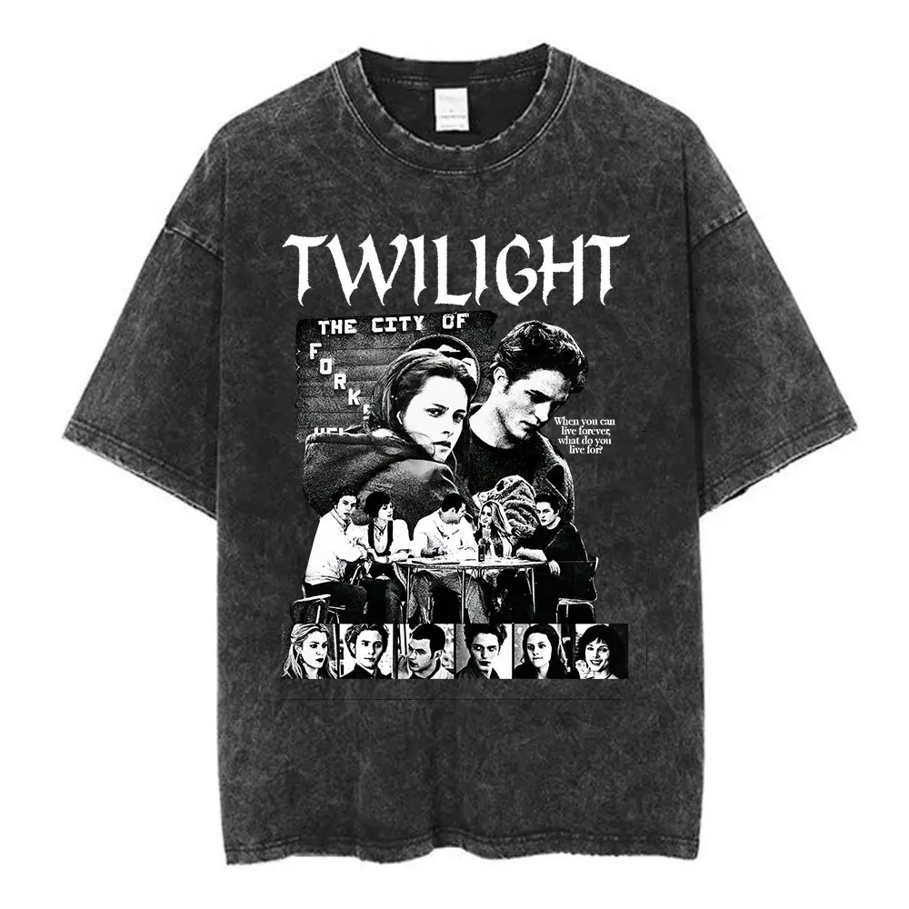Twilight Edward Cullen Bella Swan Vampire Werewolf Vintage Washed T-shirt Men Women Clothing Cotton Oversized T Shirt Streetwear