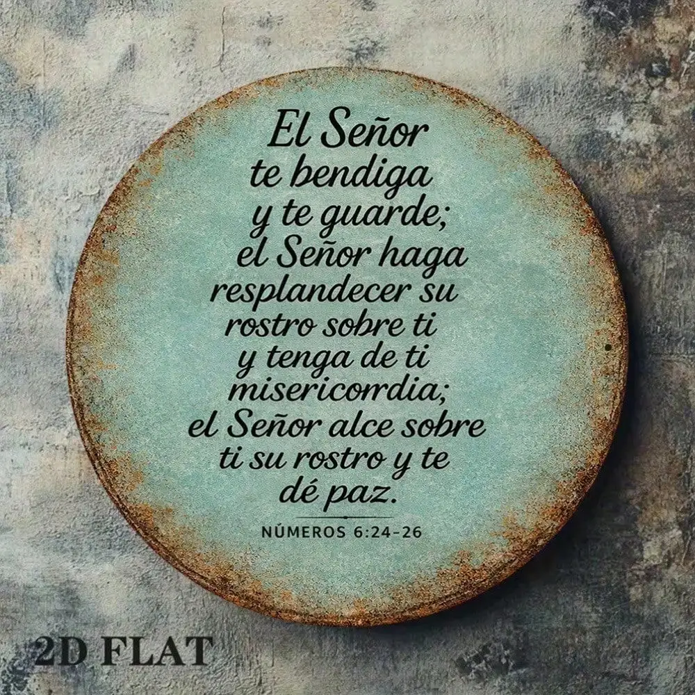 1pc 8x8in Vintage God Bless You Round Sign, Spanish Bible Verse Plaque Metal Sign