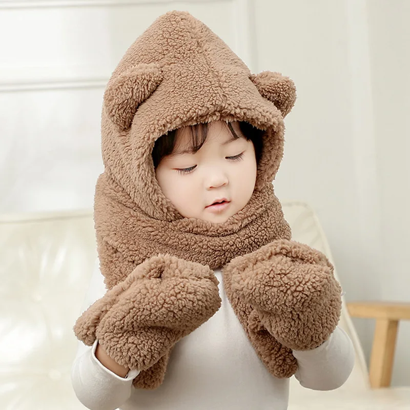 Gorro de invierno para niñas y niños, bufanda cálida, gorro con capucha con orejeras gruesas para niños de 1 a 3 años