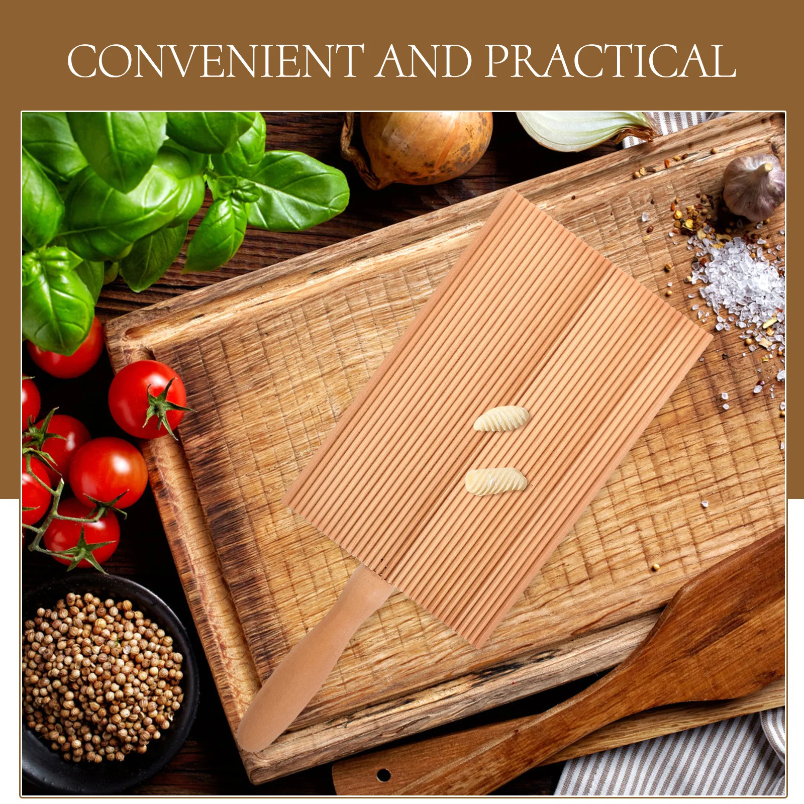 

1Pcs Khaki Board Wooden Pasta Maker Easy Grip Handle Add Texture Hold More Tools