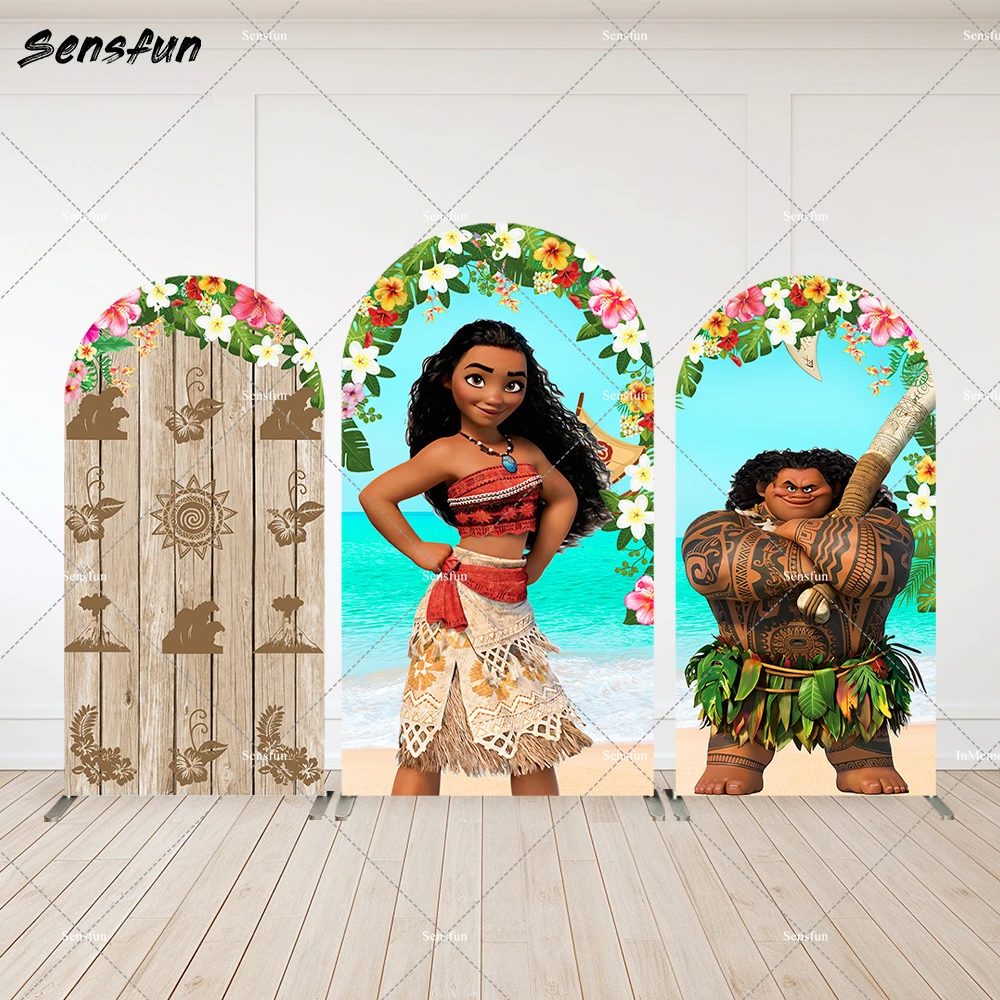 Moana Birthday Party Decoration Arch Backdrop Cover for Girl Summer Beach Cartoon Vaiana Baby Shower Arched Wall Background