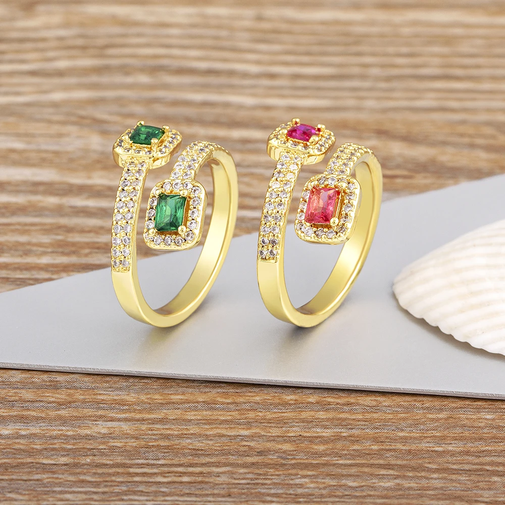 

Nidin Simple Rectangle Shape Shine Zircon 4 Colors Open Rings For Women Gold Plated Adjustable Finger Jewelry Party Gift Femme