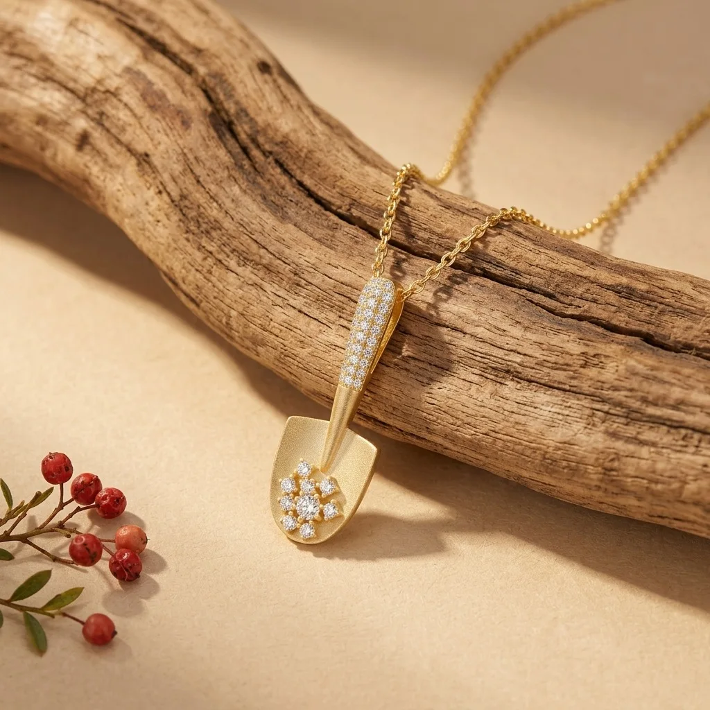 bocai-new-s925-sterling-silver-fashionable-niche-inlaid-with-moissanite-gold-shovel-necklace-pendant-women's-selected-gift