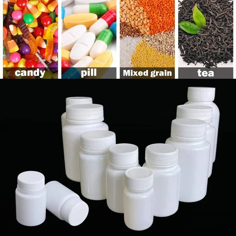 30Pcs 15ML-100ML Portable White Plastic Medical Pill Organizer Bottles With Lids Travel Tablets Capsule Solid Powder Containers