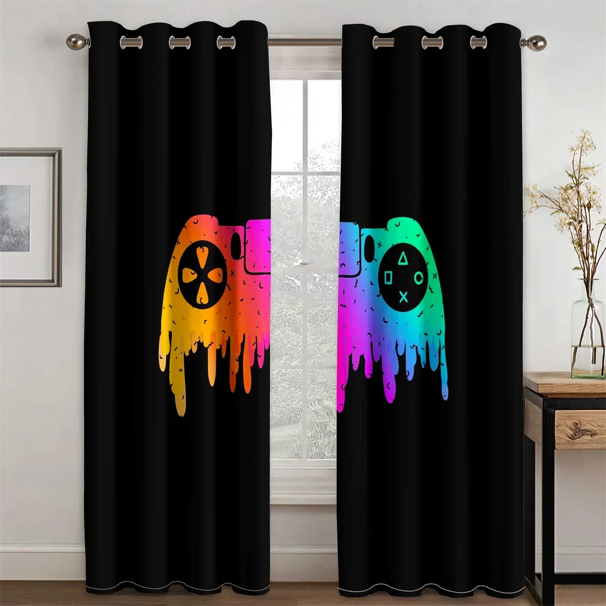 Funny Game Esports Cool Design Boys Men Light Filtering Drapes Window Curtains for Living Room Bedroom 2 Pieces Decor