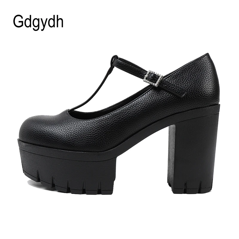 Gdgydh T Strap Mary Jane Shoes Women Goth Platform Pumps Chunky High Heels Dress Adjusted Buckle White Wedding Shoes Lug Sole