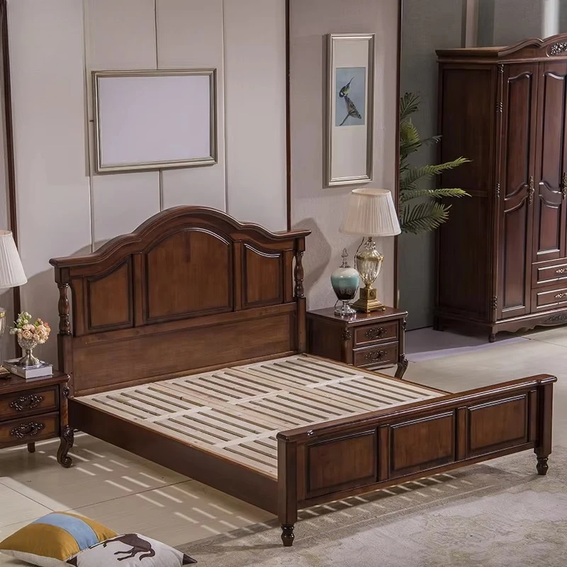 high-quality double bed: rubber and solid wood construction, simple modern wall bed style, strong and durable frame