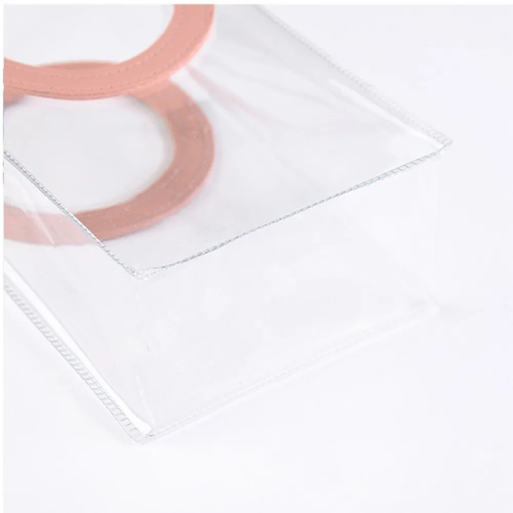 PVC Clear Tote Bag Square Shape Handle Transparent Transparent Shopping Bags Round Shape Handle Waterproof Storage Bag