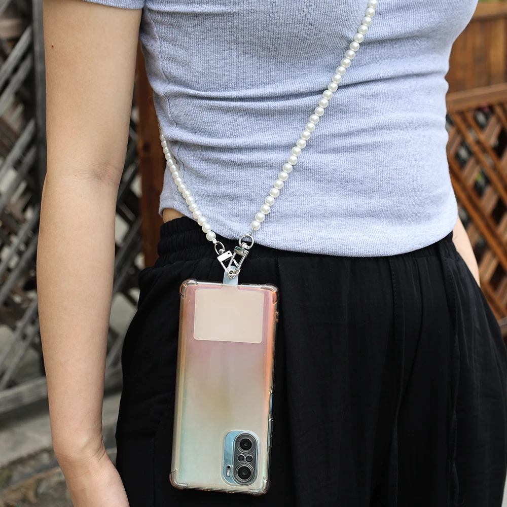 الهاتف المحمول Crossbody الحبل الأشرطة اللؤلؤ سوار سلسلة مع مكافحة خسر كليب بطاقة طويلة وقصيرة شنقا الحبل الفرقة #6