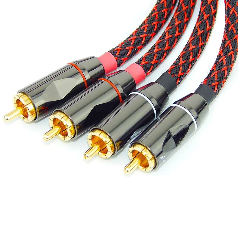 Audio RCA Cable HIFI Gold-Plating Plug Connector 4N OFC Copper Wire AMP TV CD Player Lotus Socket shielding core signal Wires