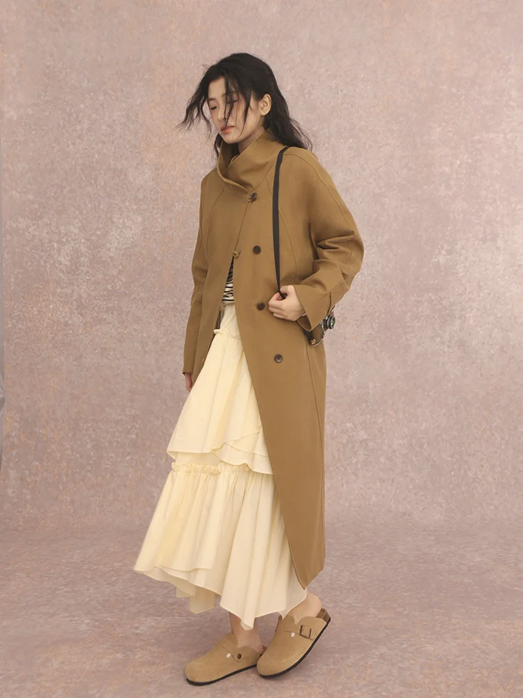 

Artistic Sle Women's Long Coat 50 Small Size Lyocell Spring Autumn Casual S7 Retro Commute Straight Tube Cotton Blend