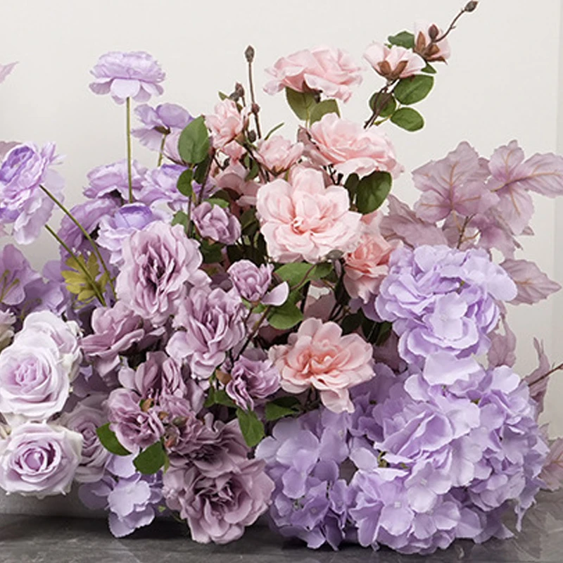 Fleurs artificielles violettes pour mariage, décoration florale d'arrière-plan, centre de table, boule