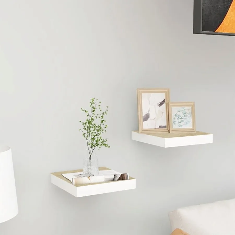 

Floating Wall Shelves 2 pcs Oak and White 9.1x9.3x1.5 MDF