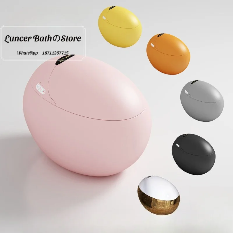 

Goblet-shaped intelligent toilet with white and colored wide seat ring and foam anti-splash feature for smart toilet.