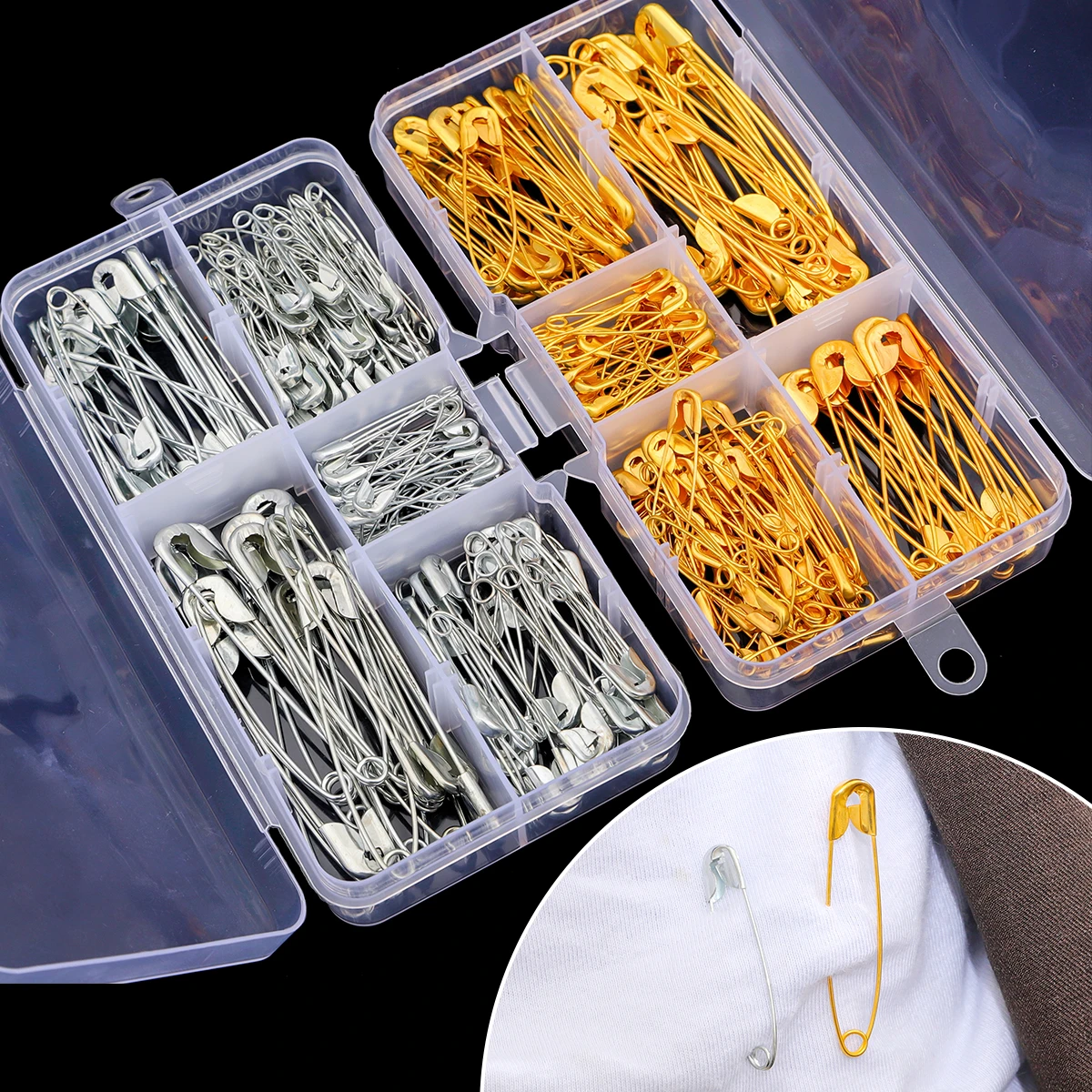 1Set 27/32/38/45/55mm Safety Pins Box DIY Sewing Tools Metal Needles Safety Pin Marker Tag Small Brooch Apparel Accessories