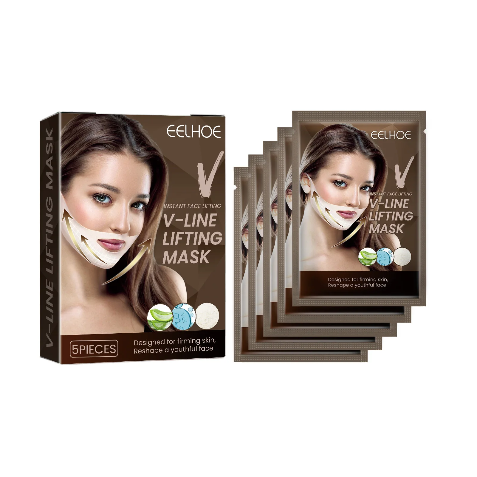 EELHOE V Shape Face Lift Removes Facial Wrinkles Double Chin Eliminate Moisturizing Facial Rejuvenation Hyaluronic Acid Mask 5pc
