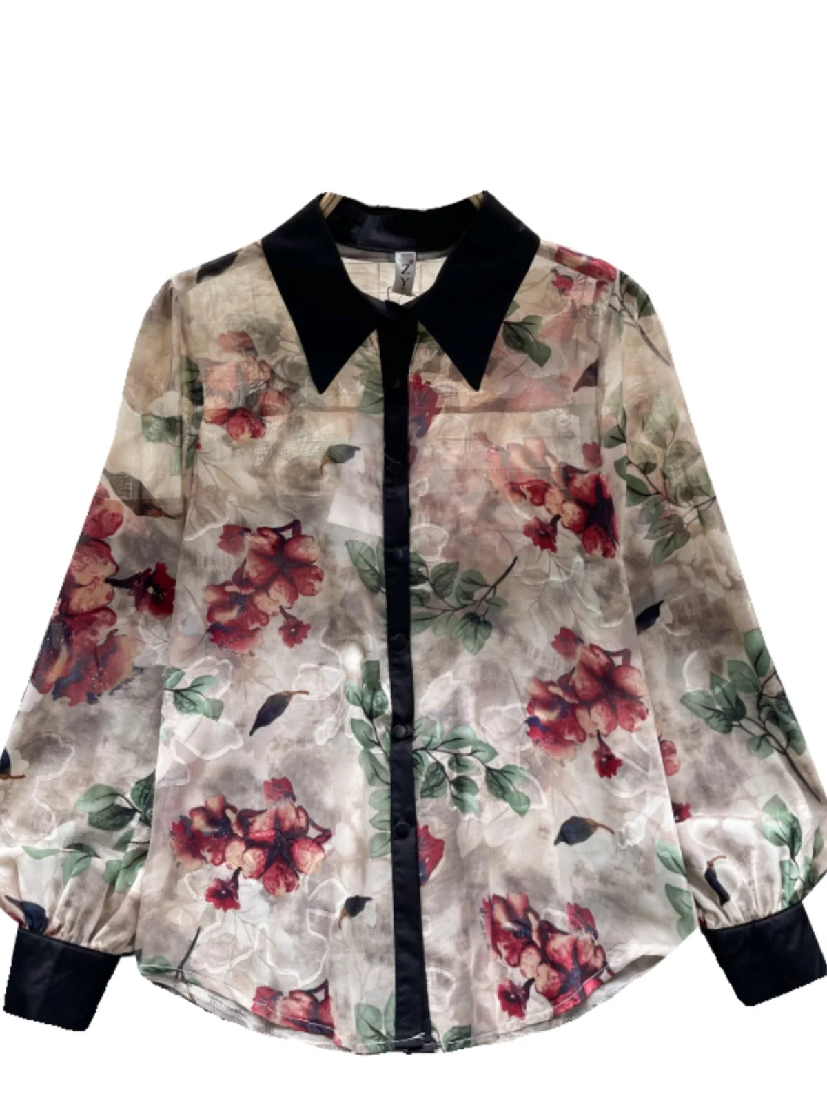 

Women's Spring 2024 New Sle Chiffon irt Vintage Print Anti-Aging Bubble Sve Loose Versatile Top Quali Ladies Blouse