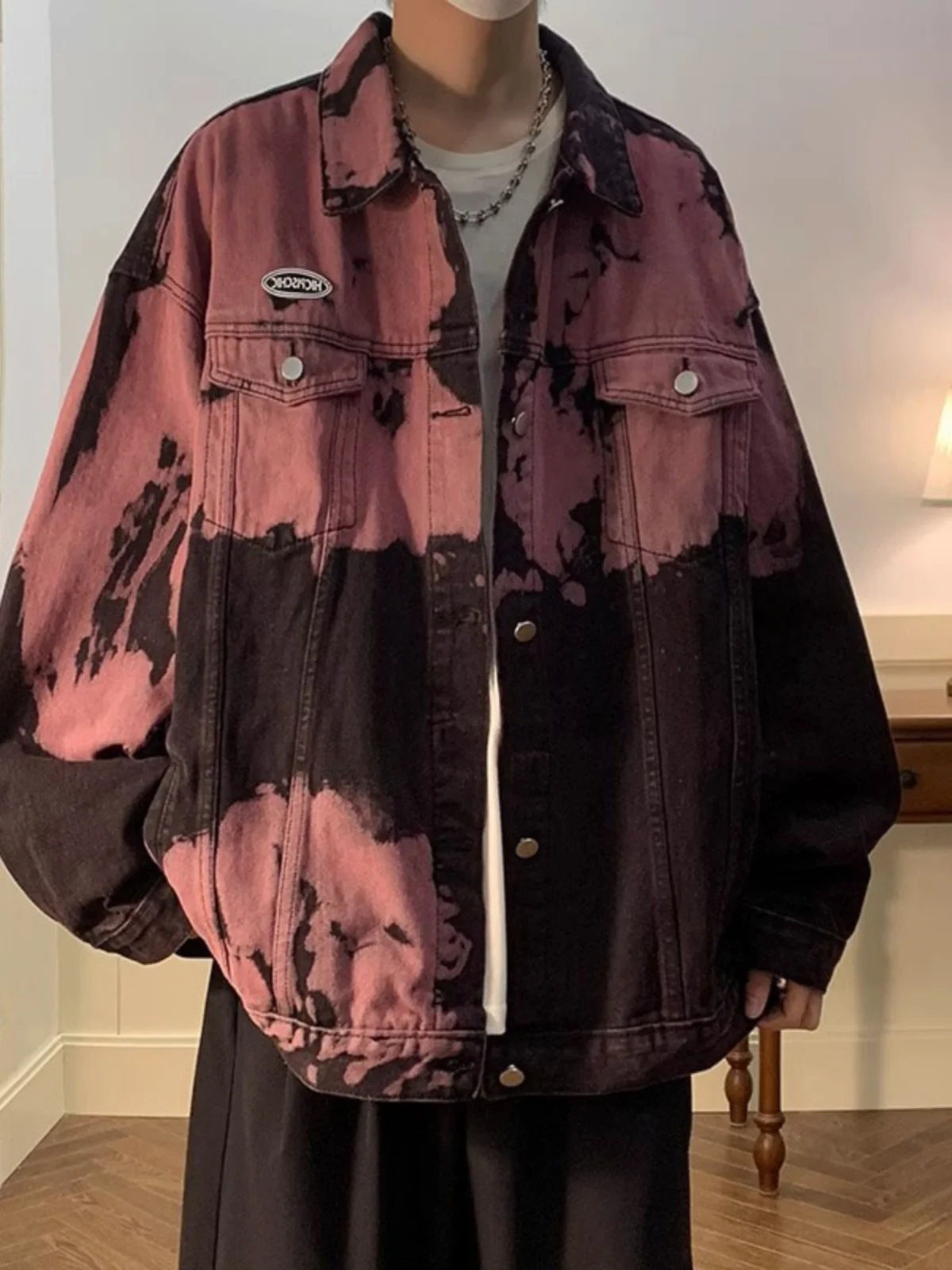 

Модный мужской джинсовый тюнер, весенне-осенний дизайн с принтом тай-дай, рабочая одежда, тюнер свободного покроя, длинное пальто све, классическое пальто с воротником