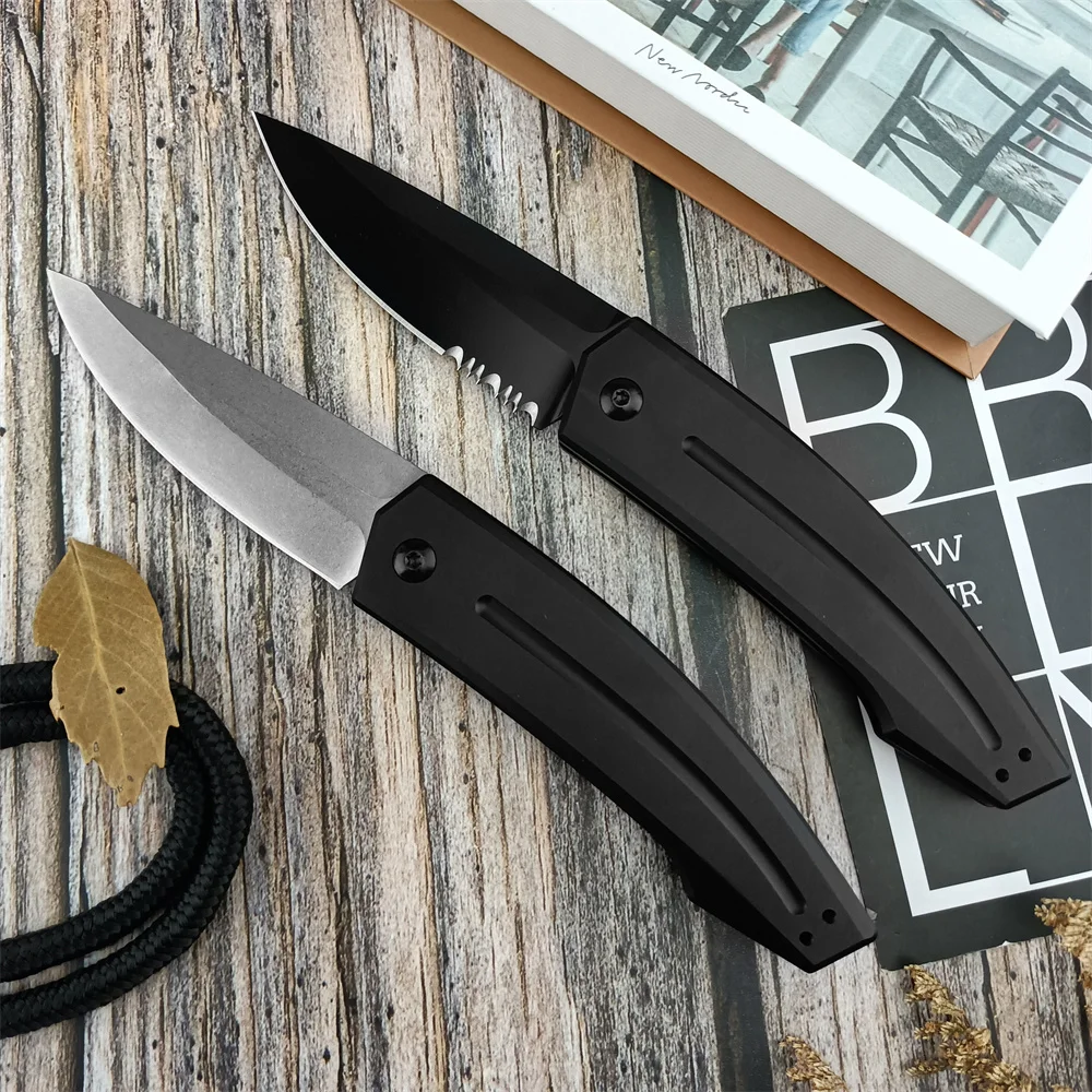 KS 7200 Launch 2 Folding Knife D2 White/Black Stonewashed Clip Point Blade Aluminum Handle Outdoor Camping Hunting Carrying Tool