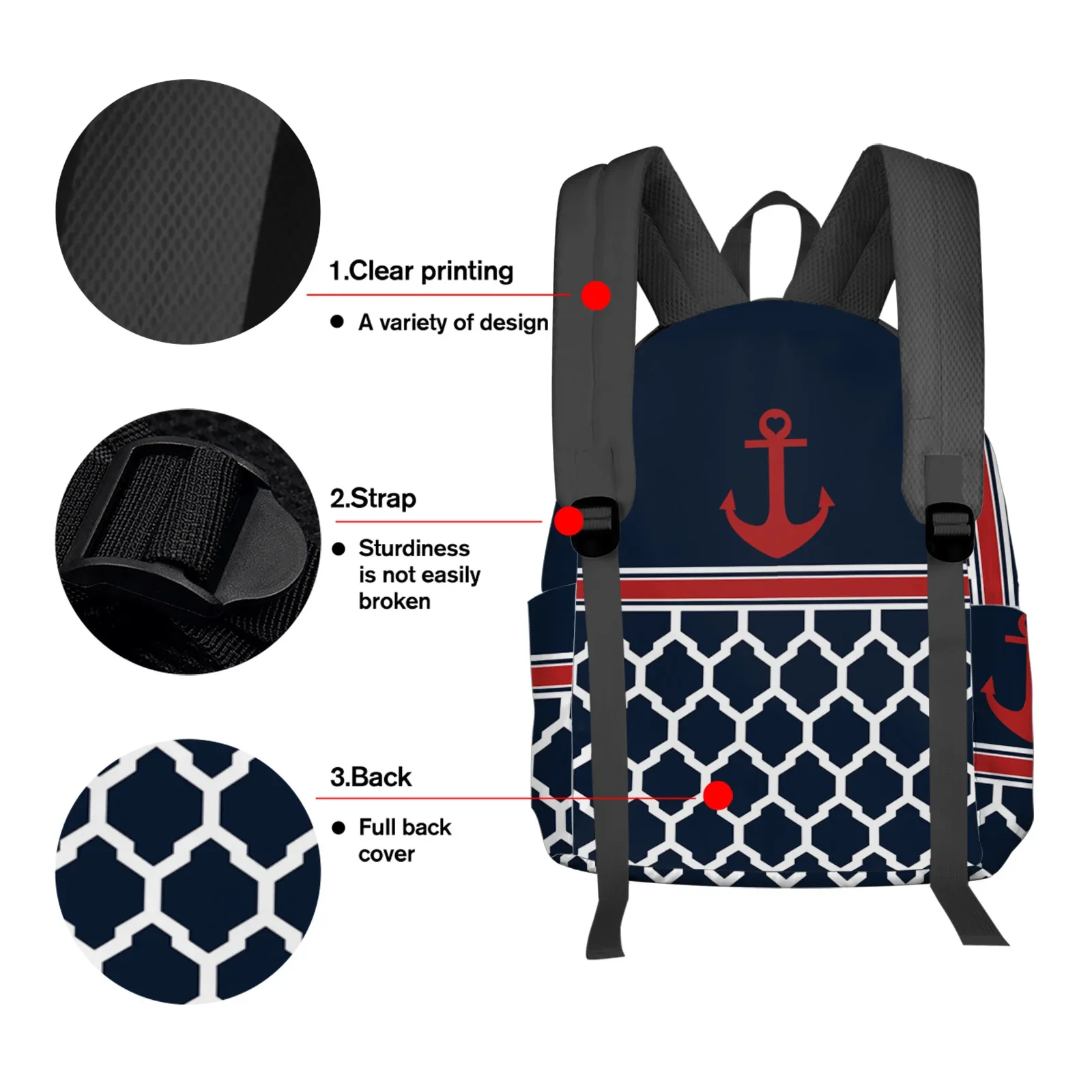 Imagem -03 - Mochila de Âncora Listrada Azul Marinho Bolsa para Laptop Personalizada para Adolescentes Bolsas Escolares para Homens e Mulheres Bolsa de Viagem