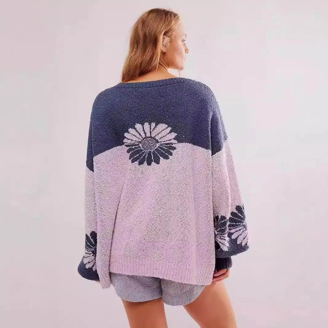 

Модный вязаный свитер с цветочным узором, свободный, удобный, с длинными рукавами, осенний, для мужчин, трансграничная торговля