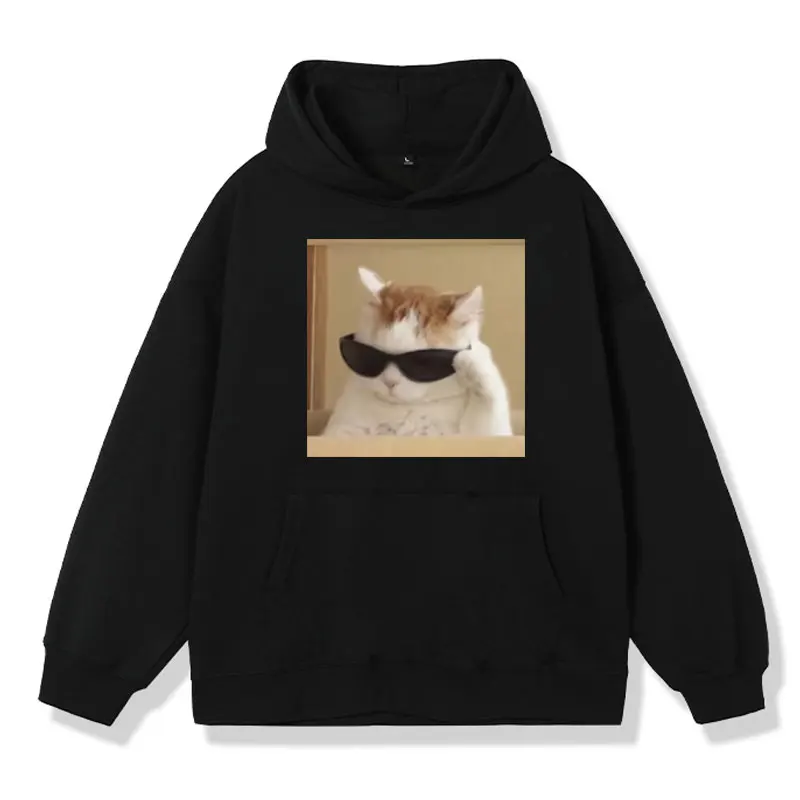 

Cat Wearing Sunglasses Funny Meme Graphic Hoodie Male Winter Fashion Oversized Pullover Sweatshirt Cute Kawaii Hoody Men Women