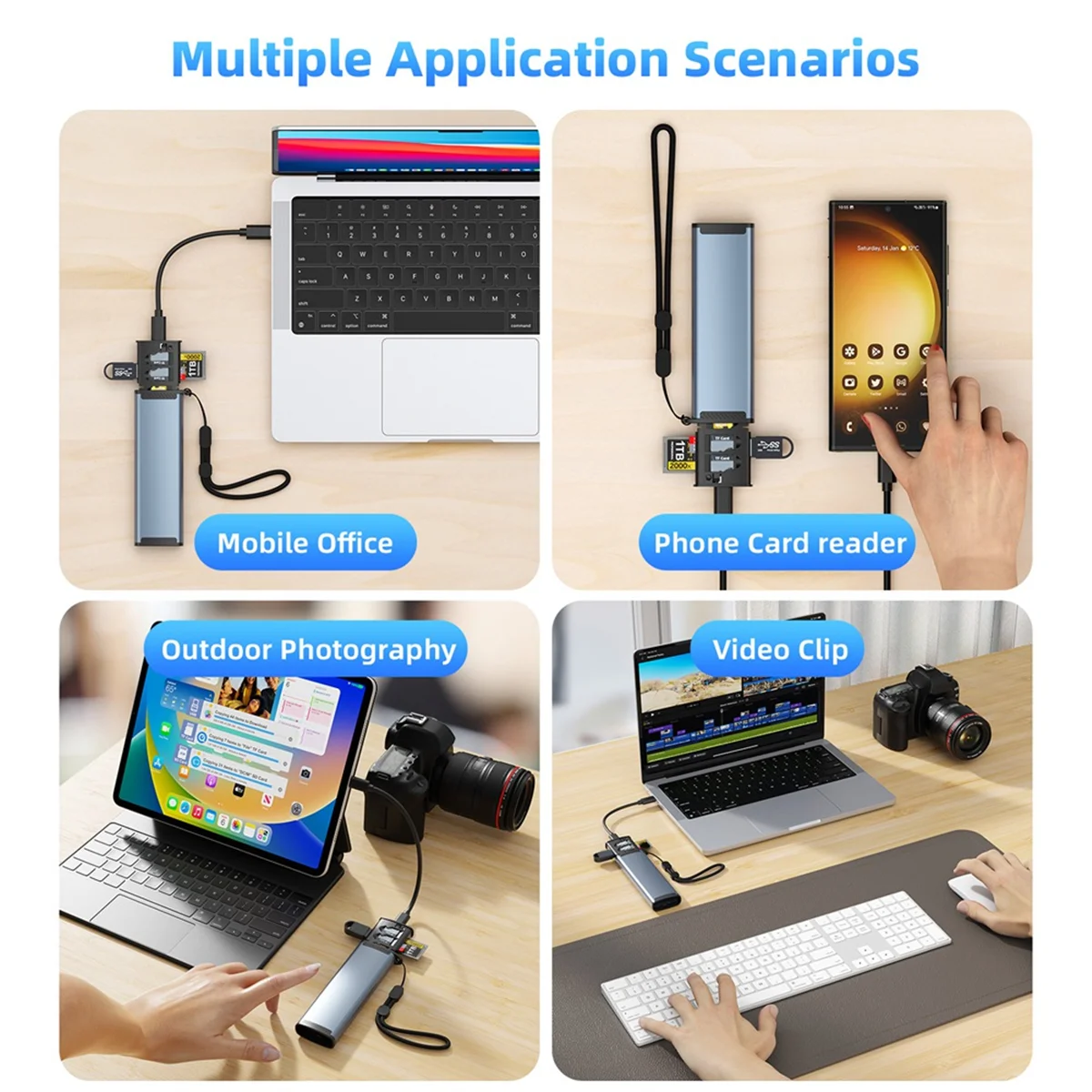 13 in 1Multifunctional Card Adapter Sd/Tf3.0 High-Speed Typec Aluminum Portable Storage Card Reader for PC Computer