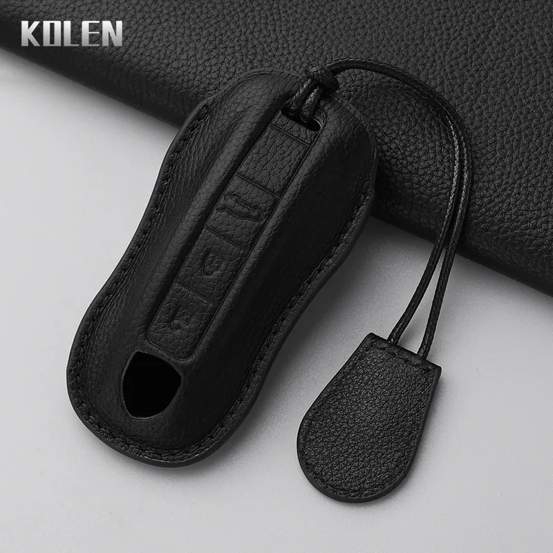 Dermis Leather Car Key Case Cover Shell For Porsche Panamera Cayenne 971 911 9YA Boxster 3 Buttons Protected Fob Bag Accessories