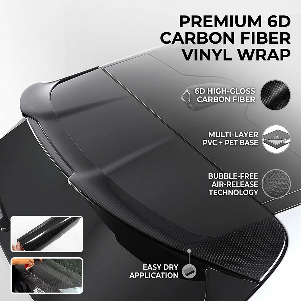 

50cm/100cm Width 6D Carbon Fiber Black Car Rear Spoiler Vinyl Wrap Film Trim Strip Car Stickers Vehicle Exterior Spoiler Decals