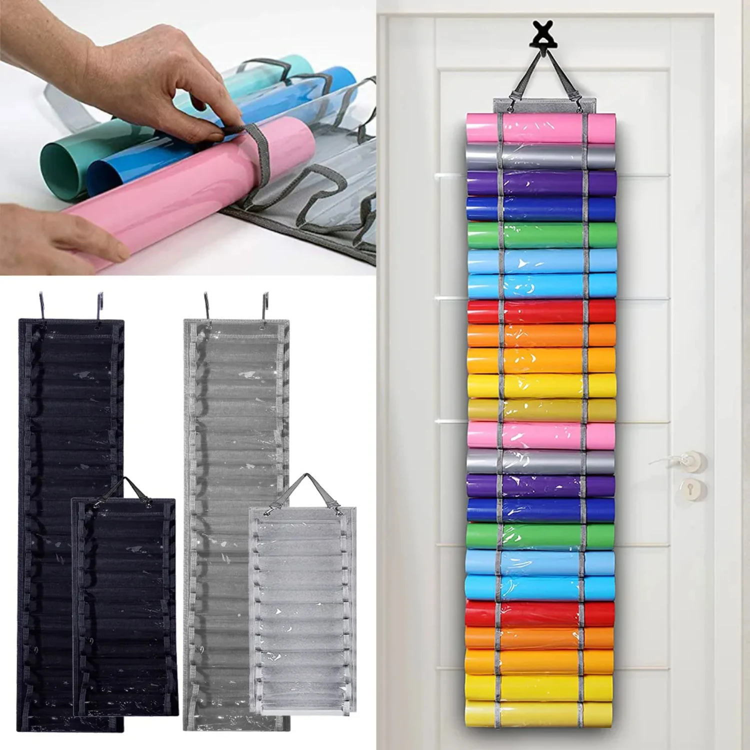 Vinyl Thermal Transfer Film Organizer Holder Hangs Behind The Door - Efficient Vinyl Roll Rack with Hanging Pocket