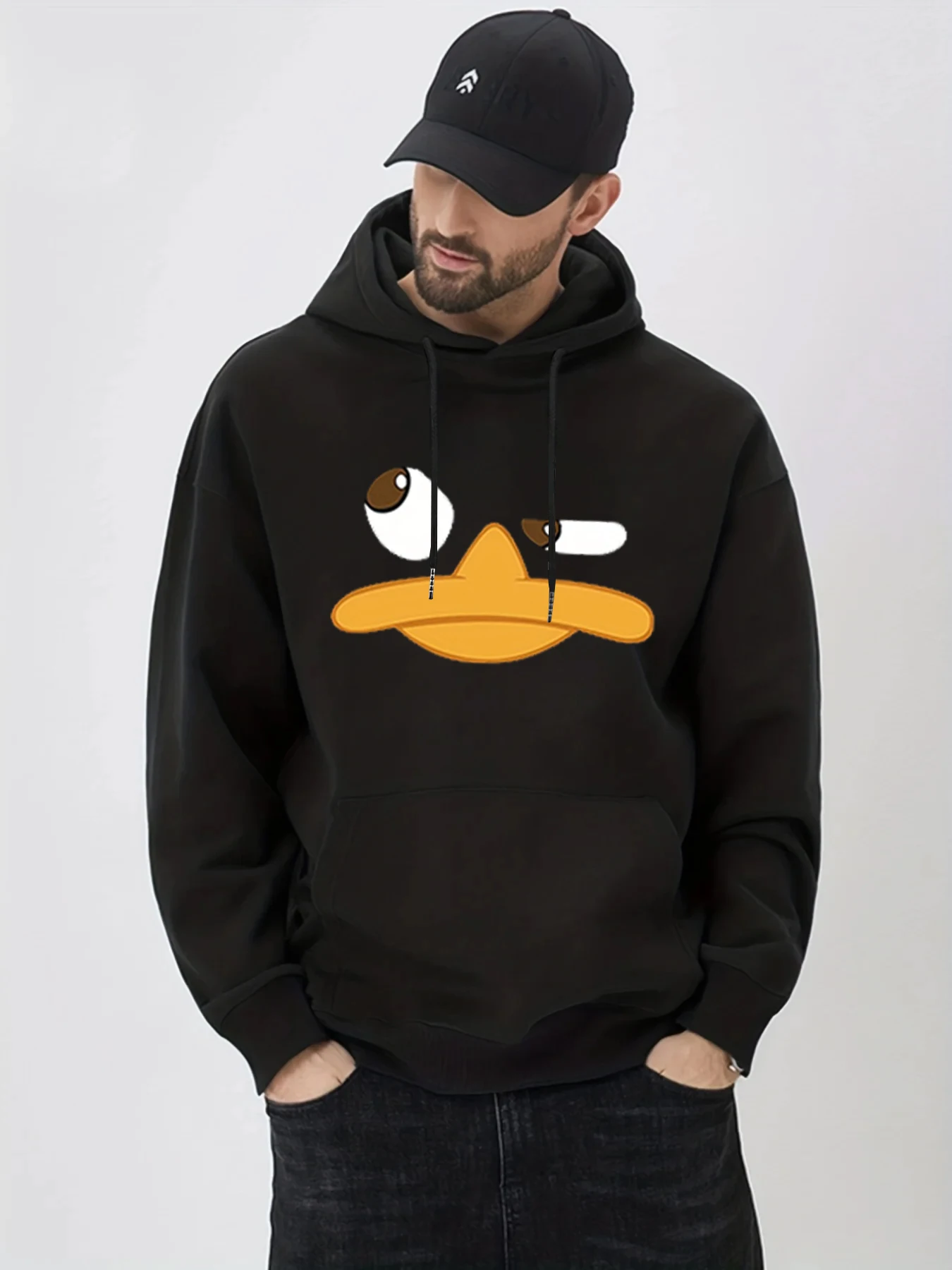 Fun Cartoon Duck Print Clothing Men Nuevo En Sudaderas Design New Sudaderas Para Hombre Black White Fashion Graphic Hoodies