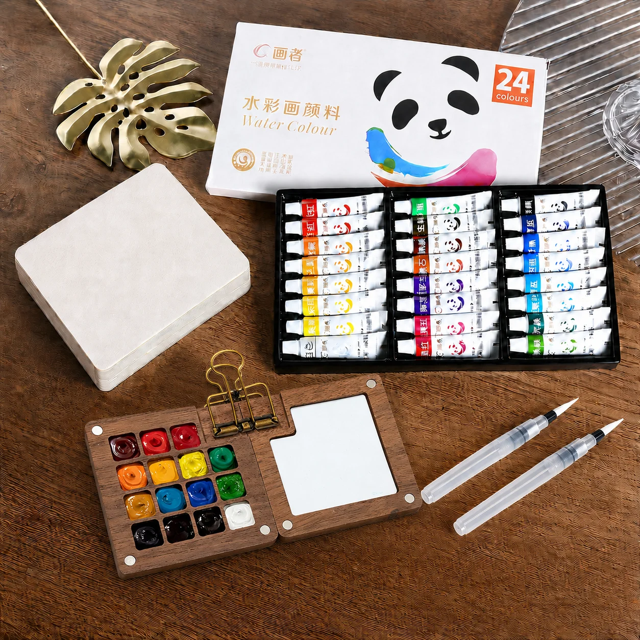 6-Piece Watercolor Paint Set, Including Watercolor Paints, 15-Well Palette, 2 Water Brush and Clips, Ideal for Outdoor Sketching