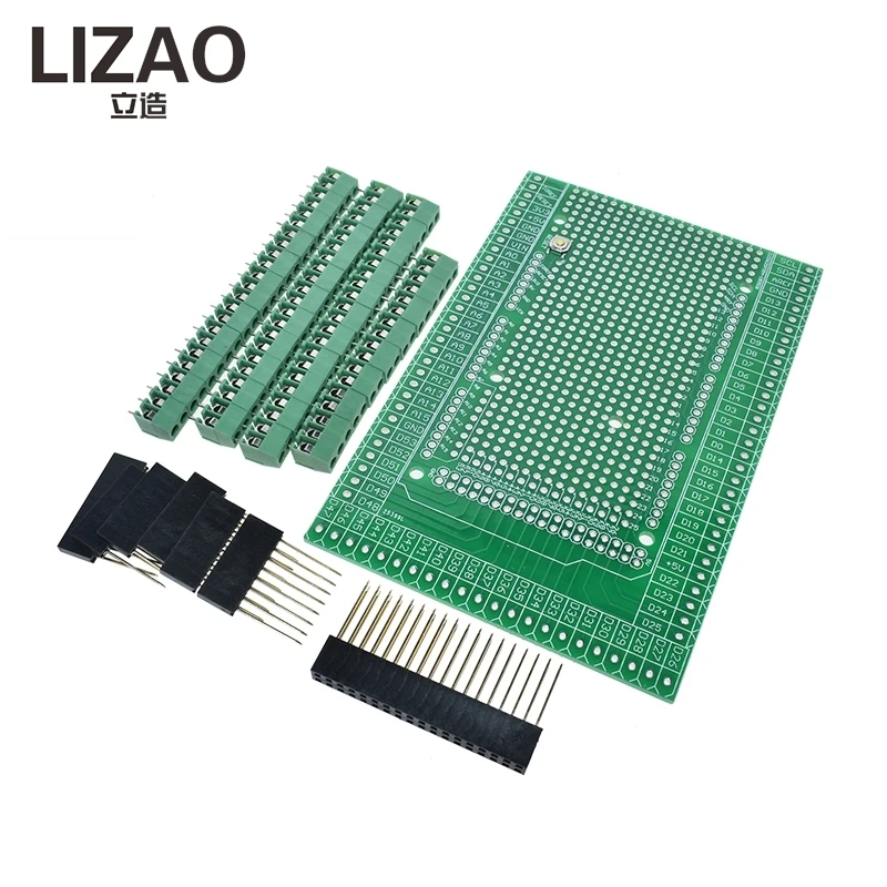 LIZAO Double Side PCB Prototype Shield Board, Screw Terminal Block Expansion Board for Arduino Mega-2560 R3