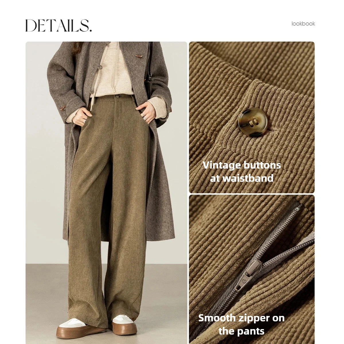 SENTUBILA Thermal Corduroy Casual Pants Women's Autumn Solid Straight Pants Pockets Loose Long Trouser Female Clothing 153KN1858