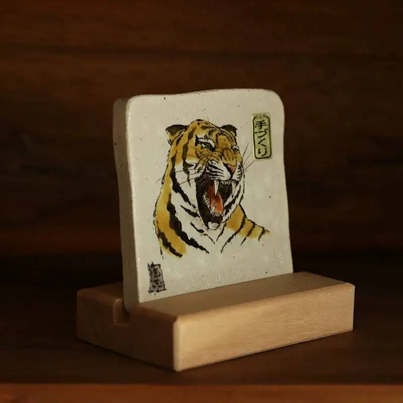 In-Stock Japanese Imported Kutani Ware By Renowned Artist Nakamura Tatsunori, Hand-Painted Tiger Zodiac Ceramic Plate Tabletop