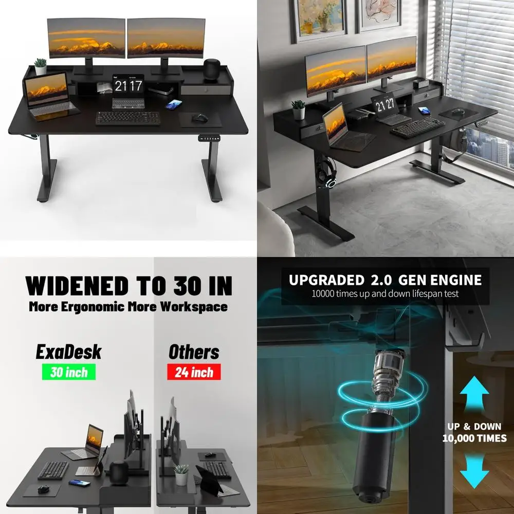 Electric Standing Desk 63x30 Inch, Dual Drawers, Adjustable Height, Widened Stand-Up Desk with Storage Shelf, Ergonomic Sit-Stan