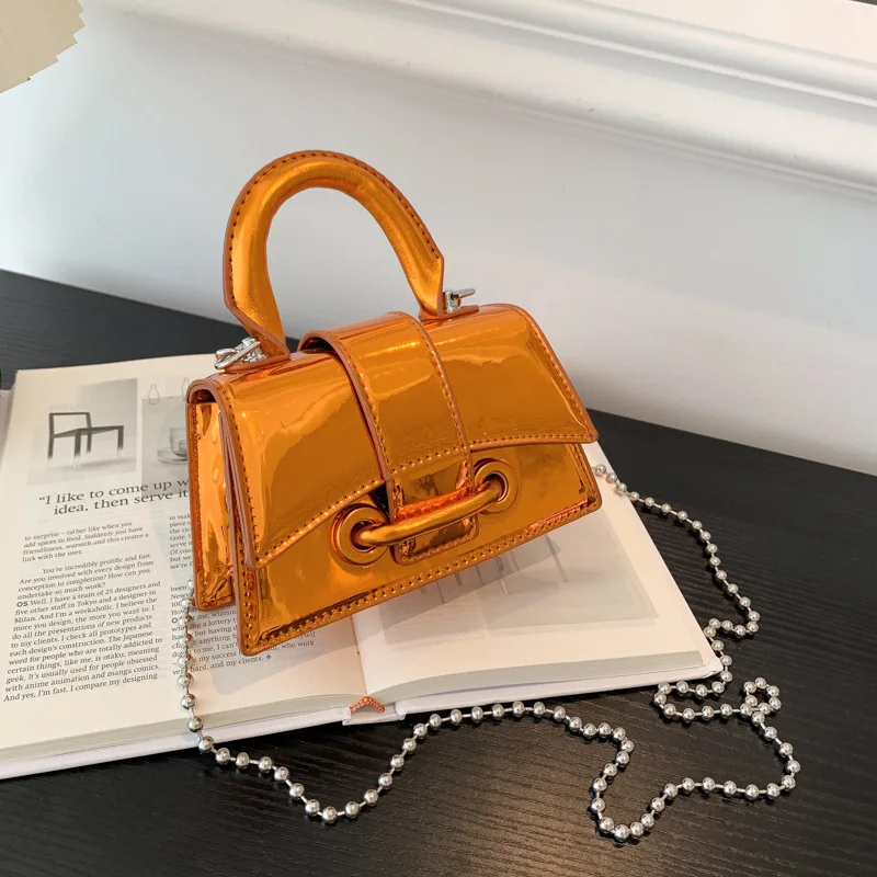 Mini aba tiracolo feminina, lantejoulas brilham, bolsa de ombro com corrente, monocromática, bolsa de couro feminina, elegante e na moda, festa